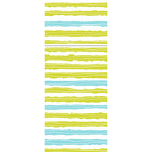 A vertical pattern of uneven yellow-green, aqua-blue, and white stripes with hand-drawn edges on white - perfect for the Duniletto-Slim 40x33cm by Duni GmbH. The stripe sequence repeats in the image.