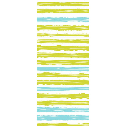A vertical pattern of uneven yellow-green, aqua-blue, and white stripes with hand-drawn edges on white - perfect for the Duniletto-Slim 40x33cm by Duni GmbH. The stripe sequence repeats in the image.