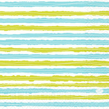 The Duni GmbH cellulose napkins 33x33 cm, 3-ply, Elise Stripes feature a hand-drawn look with blue and yellow-green horizontal stripes and gray dots on white. The package contains 50 napkins.