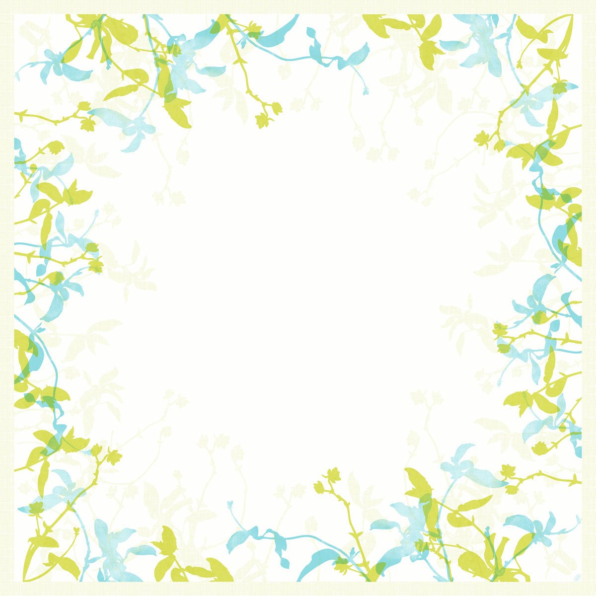 A square border of light green and blue flowers in watercolor style frames the Dunisilk MD tablecloth 84x84 cm Elise by Duni GmbH - high-quality, water-repellent table decoration in a pack of 20, with delicate floral contours blending into the white center.