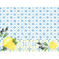 Duni GmbH Paper Placemats 30x40 cm: White background with blue tile pattern, illustrated black olives, branches, and lemon slices. Mediterranean design with yellow accents, ideal for stylish table decoration (250 pieces).