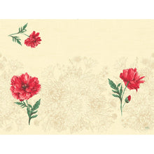 A beige background with light floral contours and three red flowers in the foreground highlights the Dunicel sets 30x40 Monique - high-quality placemats for events (100 pieces) by Duni GmbH, which feature a small red flower in the top left corner.