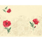 A beige background with light floral contours and three red flowers in the foreground highlights the Dunicel sets 30x40 Monique - high-quality placemats for events (100 pieces) by Duni GmbH, which feature a small red flower in the top left corner.