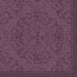 The Dunilin napkins 40 x 40 cm 1/4 fold by Duni GmbH are characterized by an ornate purple damask pattern with floral and vine motifs and a decorative border on the right and bottom edge.