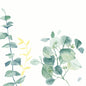 A botanical watercolor illustration with green and yellow leaf branches on white, ideal for Dunisoft napkins 40 x 40 cm 1/4 fold by Duni GmbH.
