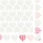 A pattern of outlined hearts in gray fills the image, with red and pink hearts at the right and bottom edge. Ideal for Dunisoft napkins 40 x 40 cm 1/4 fold by Duni GmbH. A small red "GIANT." stamp is located at the bottom right.