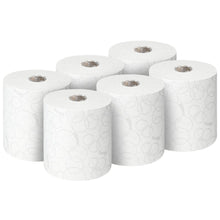 Six rolls of Kleenex® ULTRA™ hand towels, each 150m, from Kimberly-Clark GmbH are depicted on a solid white background - ideal for hygienic hand drying. Each package contains 6 white rolls.