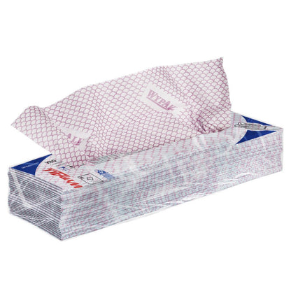 A rectangular box with Kimberly-Clark GmbH WypAll® X80 Critical Clean Disposable Towels (41 x 33 cm) with a geometric pattern and "WYPALL" print, ideal for industrial cleaning in critical environments.