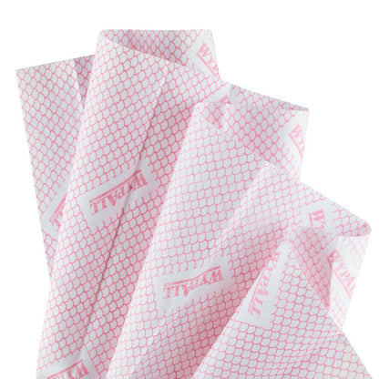 Several pink and white WypAll® X80 Critical Clean - Interfold Wipes (41.00 cm x 33.00 cm) from Kimberly-Clark GmbH are fanned out, showing a scale-like pattern and visible pink branding.