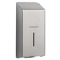 The Kimberly-Clark Professional™ stainless steel toilet paper dispenser from Kimberly-Clark GmbH is ideal for commercial washrooms and features a rectangular viewing slot on the front and a closure at the top.