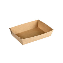 The Viking Brick Box Brown Cardboard/PE 200x140x45 by Duni GmbH, a rectangular brown food tray with a raised edge and open top, is shown on a white background as a practical packaging solution. Package: 300 pieces.