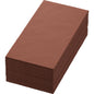 A neatly arranged stack of Bio-Dunisoft napkins 40 x 40 cm 1/8 book fold by Duni GmbH in brown is seen from an angled perspective against a white background.