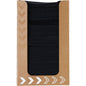 The Bio-Dunisoft napkin box 20 x 20 cm black from Duni GmbH features a clear window through which neatly arranged black bands and white arrow patterns on the bottom and left side of the eco-friendly box can be seen.