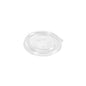 Pictured is a clear, round rPET lid carton Ronda SHORT from Duni GmbH (240/360 ml, 102x95x11 mm) on a white background. The lid is equipped with a small tear-off tab at the edge. Package: 25 pieces.