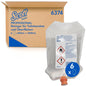 A cardboard box labeled "Scott® Cleaner for toilet seats and other surfaces" from Kimberly-Clark GmbH with a transparent 400ml dispenser pouch at the front, hazard symbols, and "6 x 400 ml" for hygienic cleaning.