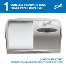 The Kimberly-Clark Professional™ Toilet Tissue Dispenser - Coreless in white by Kimberly-Clark GmbH is a wall-mounted, sustainable dispenser with a viewing window and branding - ideal for modern washrooms.