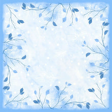 The Dunicel table cover 84x84cm Frosted Winter by Duni GmbH comes in gentle blue tones with delicate branches, blue leaves, and scattered white feathers and dots for a cheerful winter look. Package: 20 pieces.