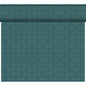 The DC-Tete a Tete 0.4x24m by Duni GmbH is a teal wallpaper roll with a modern design featuring repeating geometric patterns of thin, intersecting golden lines forming curved shapes.