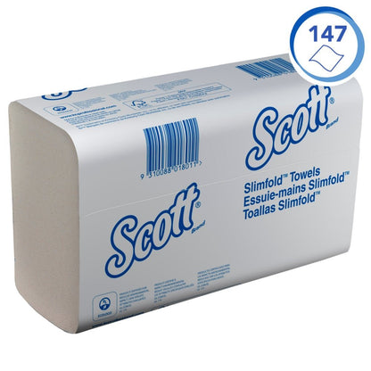 Scott® SLIMFOLD hand towels from Kimberly-Clark GmbH, white, 16 clips x 110 sheets per carton, hygienically folded and ideal for hand drying - practically packaged for easy use.