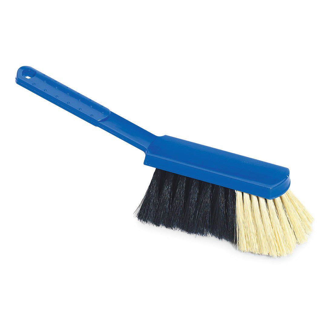 The Nölle Profi Brush Stubenhandfeger, 30 cm, from Nölle Profi Brush Bürsten- & Pinseltechnik e.K., has a blue handle and two-colored bristles in black and beige. It is a cleaning brush from the series Qualitätsmischung (1 piece).