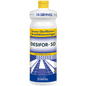 A bottle of the Dr. Schnell DESIFOR-SD surface disinfectant by DR.SCHNELL GmbH & Co. KGaA, a surface disinfectant with a yellow cap and blue-yellow label with product details and tables and chairs for effective surface cleaning.