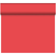 A roll of Bio-DC Tete a Tete (0.4x24m, red) from Duni GmbH, made from high-quality material, is partially unrolled, with the strip running downwards against a white background.