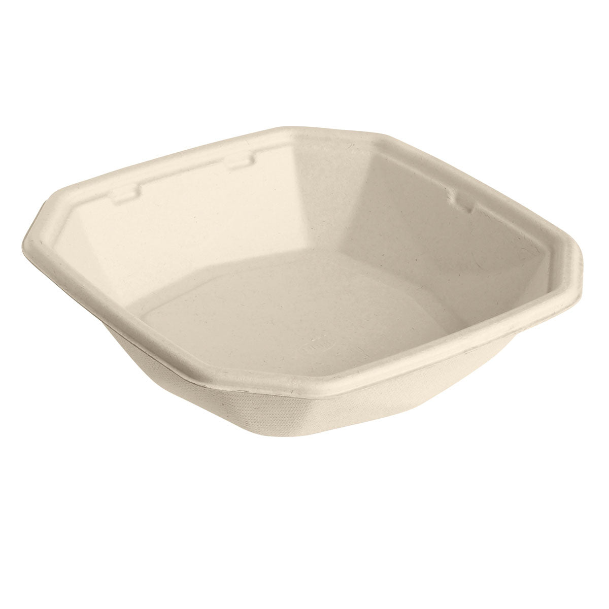 The Octabagasse bowl 650 ml from Duni GmbH made of brown bagasse (183x183x42 mm, uncoated) serves as sustainable disposable tableware and is empty against a white background. Packaging unit: 50 pieces.
