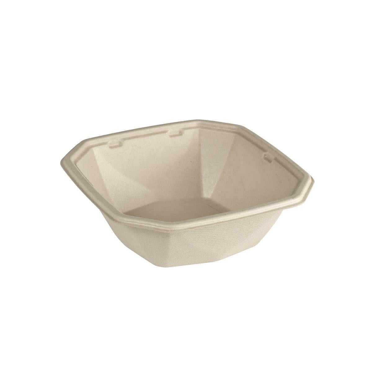 A brown, hexagonal Octabagasse bowl 900 ml from Duni GmbH made of PBAT/PLA-coated bagasse (183x183x60 mm), from above on a white background - ideal as sustainable packaging. Packaging: 50 pieces.