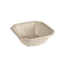 A brown, hexagonal Octabagasse bowl 900 ml from Duni GmbH made of PBAT/PLA-coated bagasse (183x183x60 mm), from above on a white background - ideal as sustainable packaging. Packaging: 50 pieces.