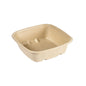 The Cube Bowl 900 ml square, uncoated, brown made of bagasse by Duni GmbH (181x181x54 mm, pack of 40 pieces) is made of biodegradable material and is presented empty against a white background.