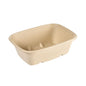 The Cube Bowl 1200 ml - uncoated Brown Bagasse 214x159x70 by Duni GmbH is a rectangular, brown, compostable food container made of molded fibers (pack of 40), shown empty on a white background.