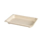 The Duni GmbH Sushi & Deli Tray Small is a brown, rectangular bagasse PLA-coated tray (184x128x22 mm) for eco-friendly packaging, depicted on a white background. Package: 100 pieces.