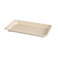 The Sushi & Deli Tray Large from Duni GmbH is a brown, rectangular bagasse tray with PLA coating (237x145x22mm), raised edges, and short feet, depicted on a white background. Pack of 110 pieces.