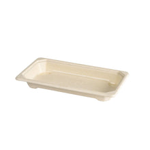 The Duni GmbH Sushi & Deli Tray Slim Short 165x92x22mm, brown, PLA-coated, made of bagasse, environmentally friendly and ideal for serving food. Available in a pack of 100 pieces.