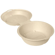 The Duni GmbH Clamshell 750 ml - uncoated Brown Bagasse 171x171x55, a brown, biodegradable food container, features two compartments and is ideal for the eco-friendly presentation of meals. Each pack contains 55 pieces.
