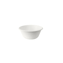 A Coppa bowl 250 ml - uncoated white bagasse 116x116x50 by Duni GmbH is centered on a white background. The eco-friendly bowl looks like disposable tableware, has slightly textured sides, and is made from compostable bagasse. Pack (50 pieces).