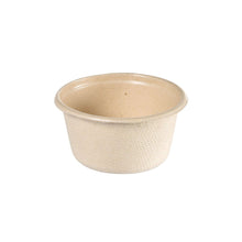 Small, round, white dressing cup 60 ml from Duni GmbH, made from bagasse and coated with PBAT/PLA for good usability and biodegradability; depicted in a simple version. Pack (150 pieces), dimensions: 65x65x32 mm.