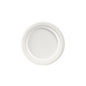 Pictured is a round, white, uncoated bagasse plate ø 17 cm from Duni GmbH (pack of 50 pieces) in a top view on a plain white background.