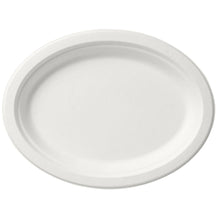 The uncoated, white plate "Oval Plate 26 cm White" from Duni GmbH (Bagasse, 260x200x20 mm) against a white background in top view - empty, eco-friendly, and perfect for a sustainably set table. Package: 125 pieces.