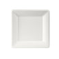 A 26x26 cm large white, square, uncoated bagasse plate from Duni GmbH is shown from top to bottom on a white background - environmentally friendly and biodegradable. Pack of 50 pieces.