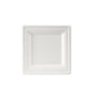 The Duni GmbH plate, square 20x20 cm white made of uncoated bagasse is shown on a white background. The biodegradable design makes it an environmentally friendly choice. The package contains 50 pieces.