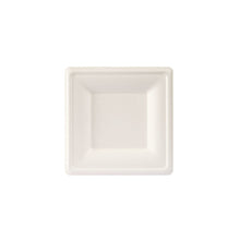 The square, white disposable plate (16x16 cm) made of untreated bagasse from Duni GmbH is shown centered. It is ideal as environmentally friendly disposable tableware for sustainable events (Package: 50 pieces).