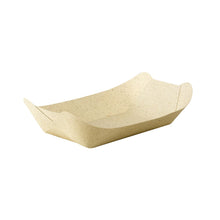 The Bloom Tray Medium by Duni GmbH is an uncoated natural grass paper food tray (230x140x60 mm), environmentally friendly with slightly raised edges, as a pack of 500 pieces. Pictured on a white background.