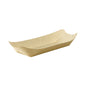 The Bloom Tray Large from Duni GmbH is a simple, rectangular tray made of uncoated natural grass paper (265x135x55 mm) with slightly raised sides and pointed corners, depicted on a white background. The package contains 500 pieces.