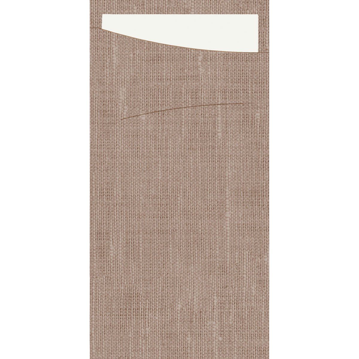 A vertical, rectangular, brown, textured surface, similar to the SACCHETTO Bio D-Soft by Duni GmbH, with a curved horizontal line and a white, rectangular section in the upper left corner.