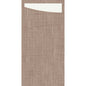 A vertical, rectangular, brown, textured surface, similar to the SACCHETTO Bio D-Soft by Duni GmbH, with a curved horizontal line and a white, rectangular section in the upper left corner.