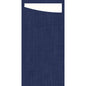 The SACCHETTO Bio D-Soft by Duni GmbH is a rectangular, dark blue, eco-friendly bag with a subtle texture, a curved upper opening, and a faint curved seam in the middle.