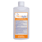A white plastic bottle with the inscription "Dr. Schnell ALCOSYN hand sanitizer" by DR.SCHNELL GmbH & Co. KGaA with blue and orange accents shows the German instructions for use for a skin-friendly hand disinfectant.