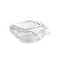 The rPET Deli Hinged Transparent food container from Duni GmbH is shown closed and empty. It has a clear clamshell design and a hinged lid, standing on a plain white background.