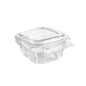 The rPET Deli Hinged Transparent Container from Duni GmbH, a clear, square food packaging with a hinged lid, is shown closed and empty on a white background.